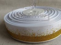Репс 2.5 см "Глиттерный кант", белый  (золото) РУЛОН